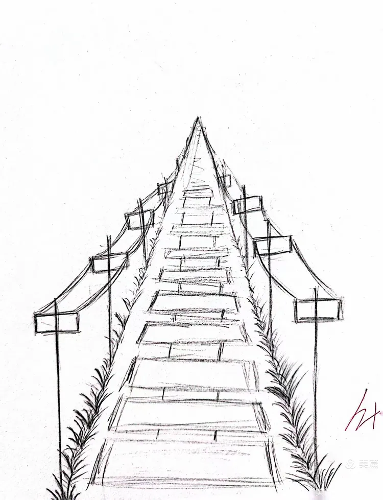 在风景画中,透视规律可以概括为近大远小,近高远低,近宽远窄等